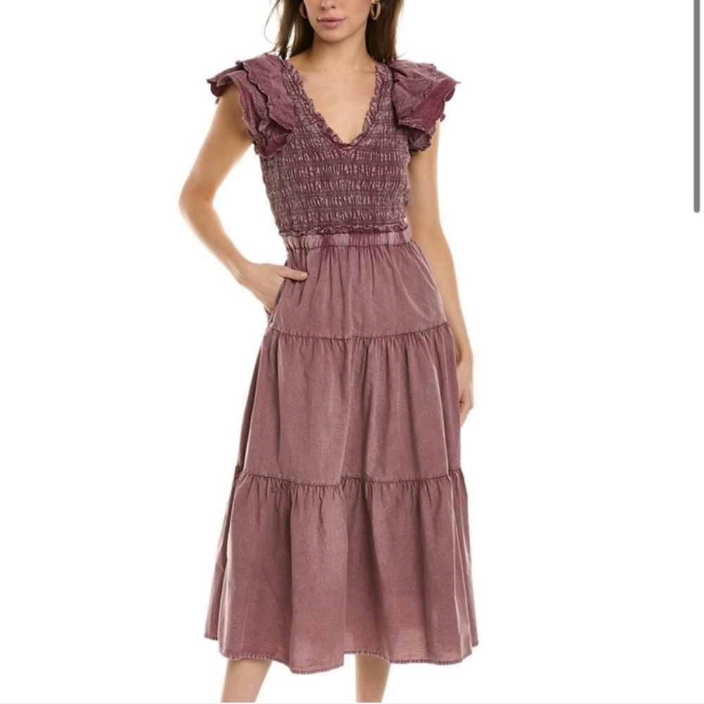 Sea Pink Smocked Ruffled Midi Dress